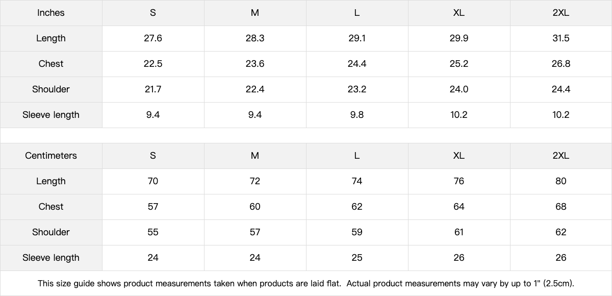 DG Not For You T-Shirt-Size Chart